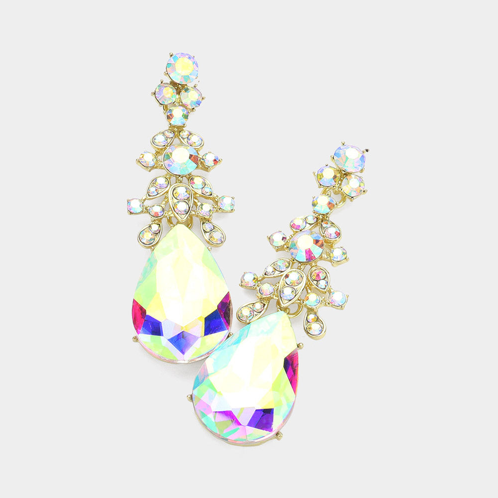 AB Crystal Teardrop Pageant Earrings in Gold - Elegant Dangling Earrings for Prom, Wedding & Evening Events | 376264