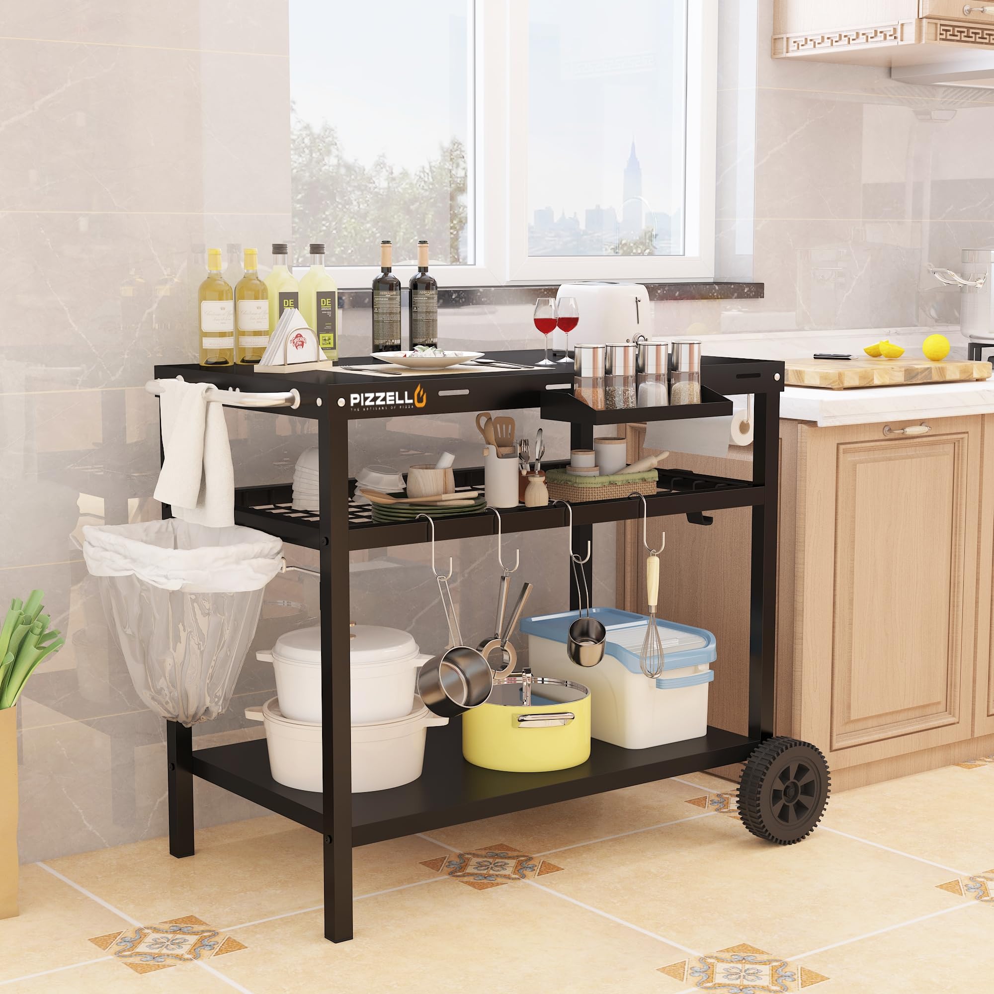 3-Tier Outdoor Grill Cart with Wheels - 34