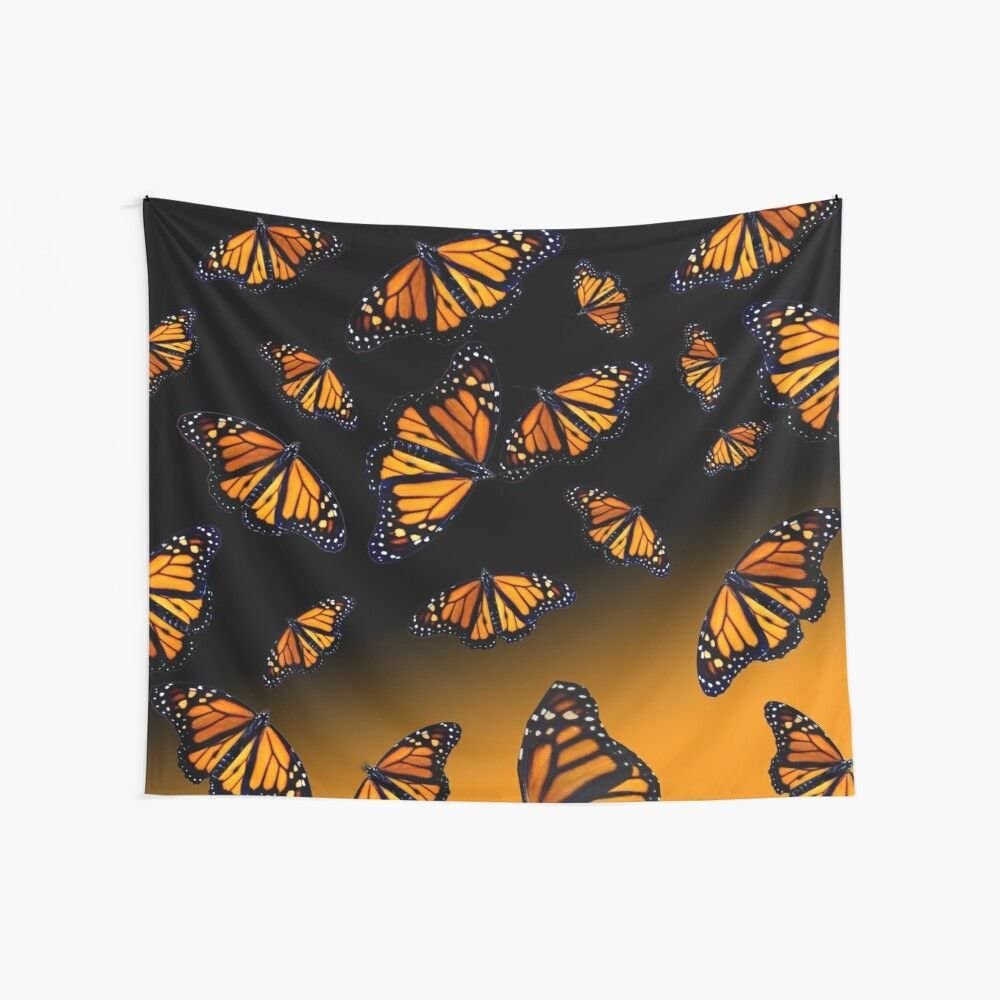 Gud Decor Tapestry - Black Yellow Gradient Orange Butterfly Wall Hanging for Bedroom, Dorm & Home Decor (King Size 90x80 Inches) - Perfect for Boho Chic Room, Teen Girl's Bedroom & College Dorm Wall Art