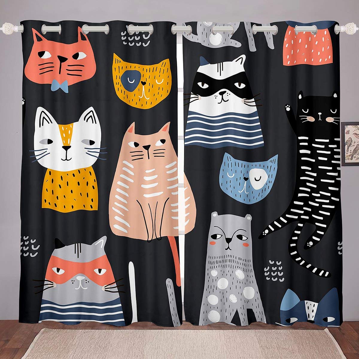 Erosebridal Cat Print Blackout Curtains - 104