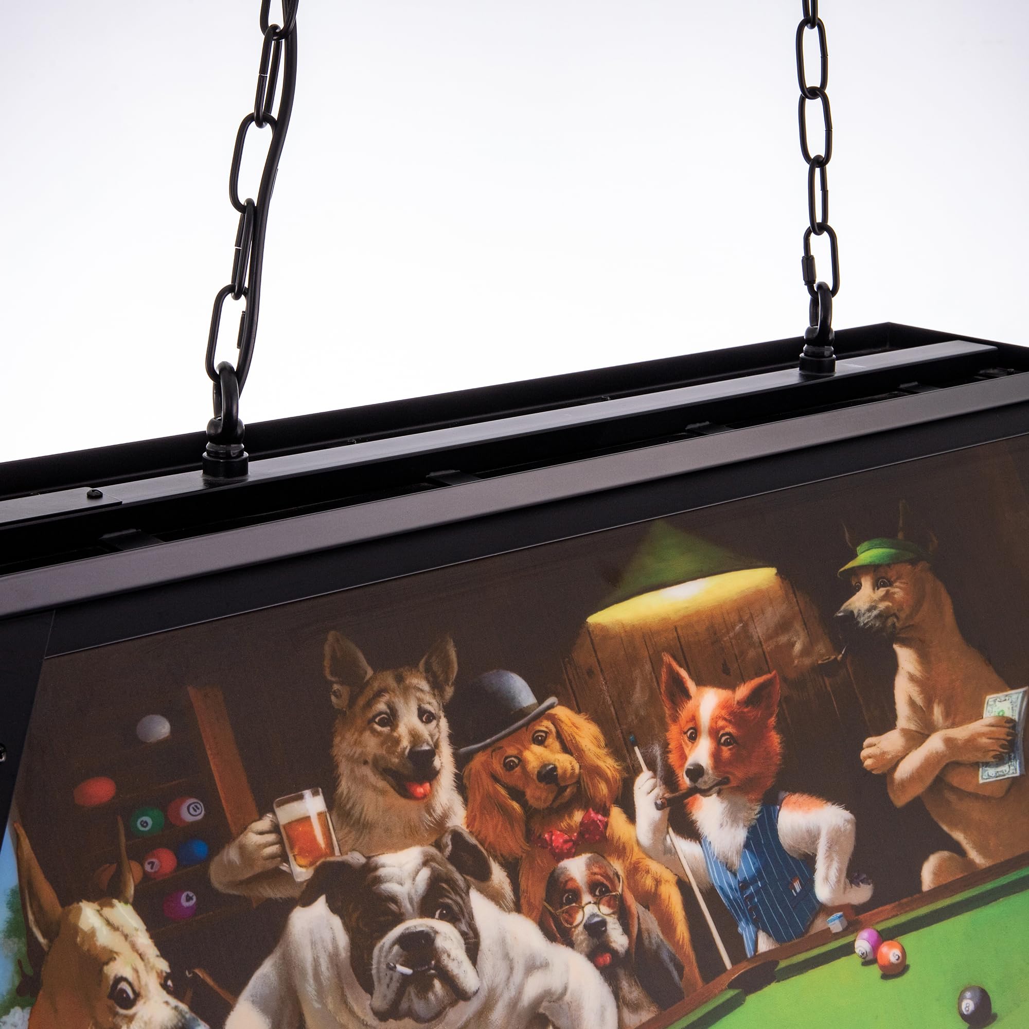Wellmet Tiffany Style Pool Table Light Fixture - 3-Light Hanging Pendant Lamp for 7', 8', 9' Billiard Tables with Dogs Playing Billiards Design - Perfect for Game Rooms, Man Caves, Bars, and Dining Room Decor