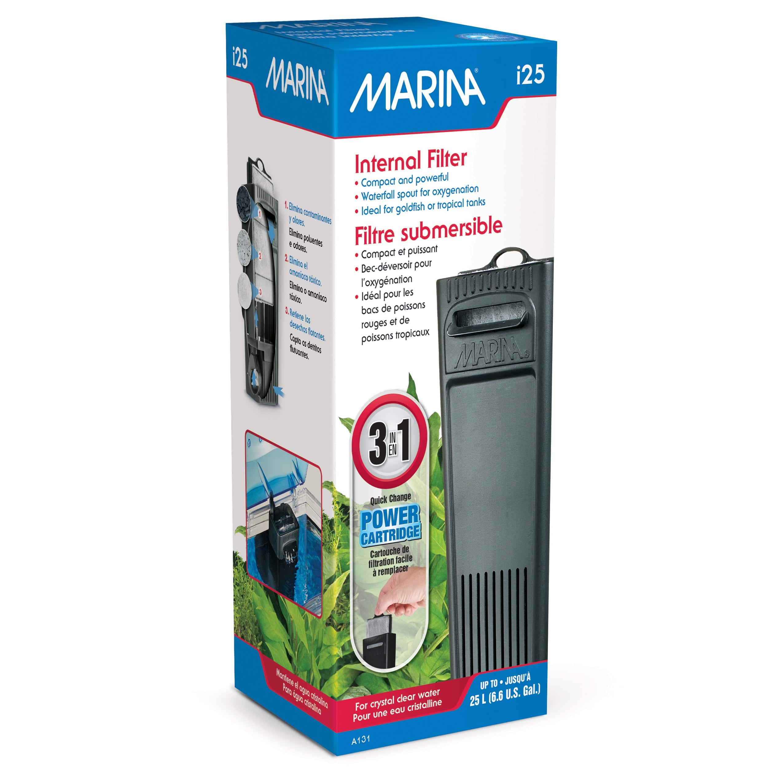 Marina i25 Internal Aquarium Filter - Quiet Submersible Water Pump for Fish Tanks (5-15 Gallon) | Perfect for Freshwater & Saltwater Aquariums, Betta Tanks, and Small Aquatic Habitats