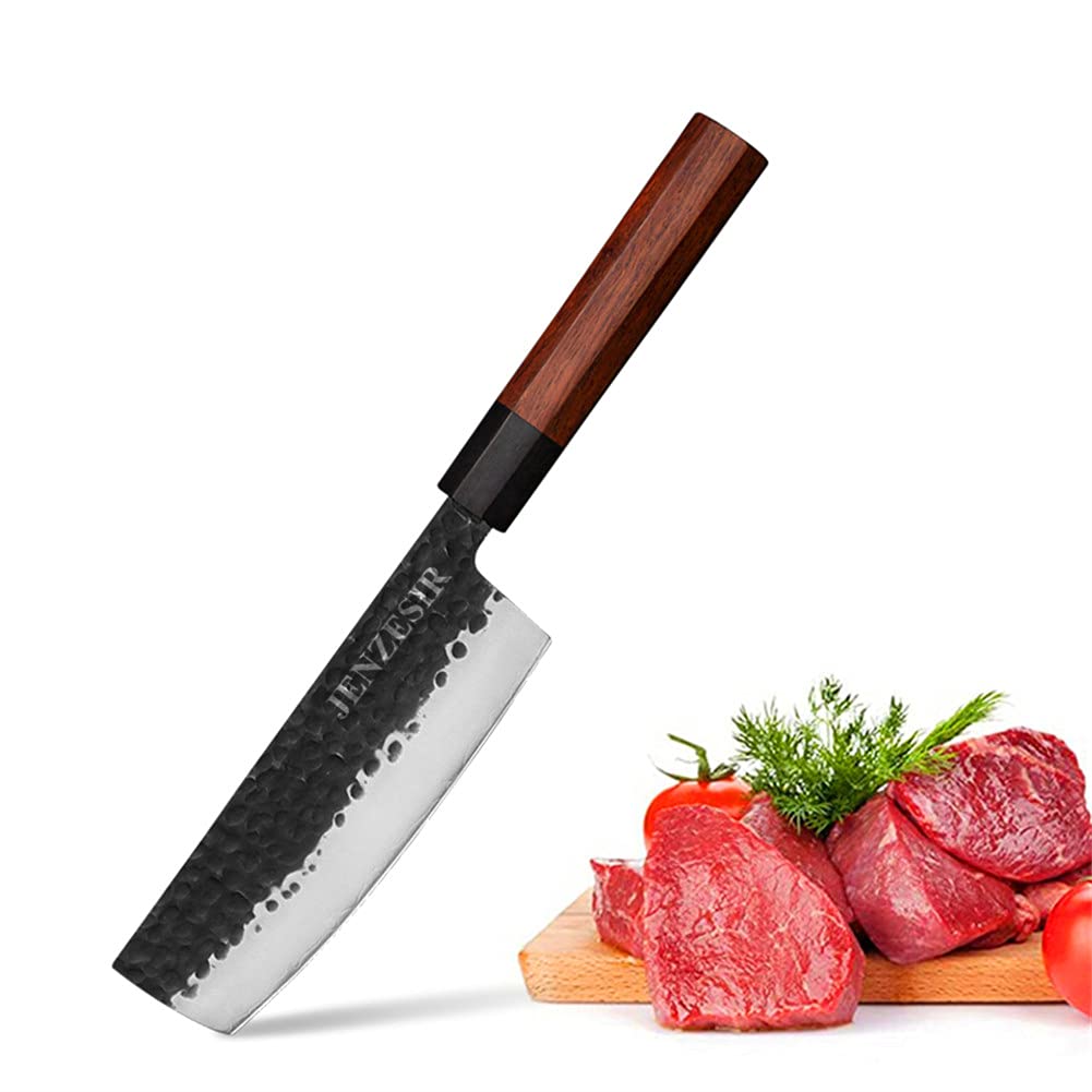 Ultra Sharp 7 Inch Japanese Nakiri Chef Knife - Handmade Forged 8Cr13MOV Steel Professional Kitchen Cleaver | Multi-Purpose Gyuto Knife for Home & Restaurant | Perfect for Slicing Vegetables, Meat Prep & Asian Cuisine