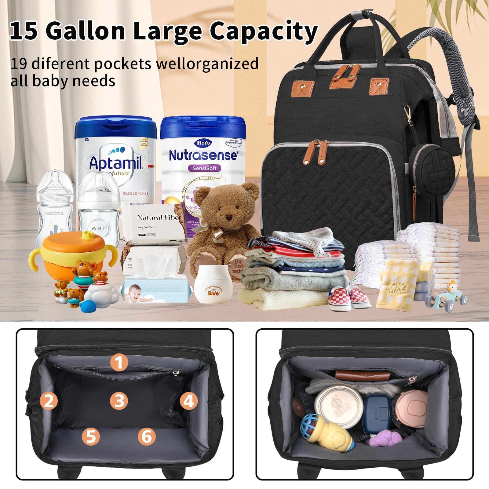 **Premium Baby Diaper Backpack with Changing Station – Multifunctional Travel Diaper Bag for Moms & Dads, USB Charging Port, Waterproof Design – Ideal Baby Shower Gift for Boys & Girls (Black) – Perfect for Travel, Outings & Daily Parenting**