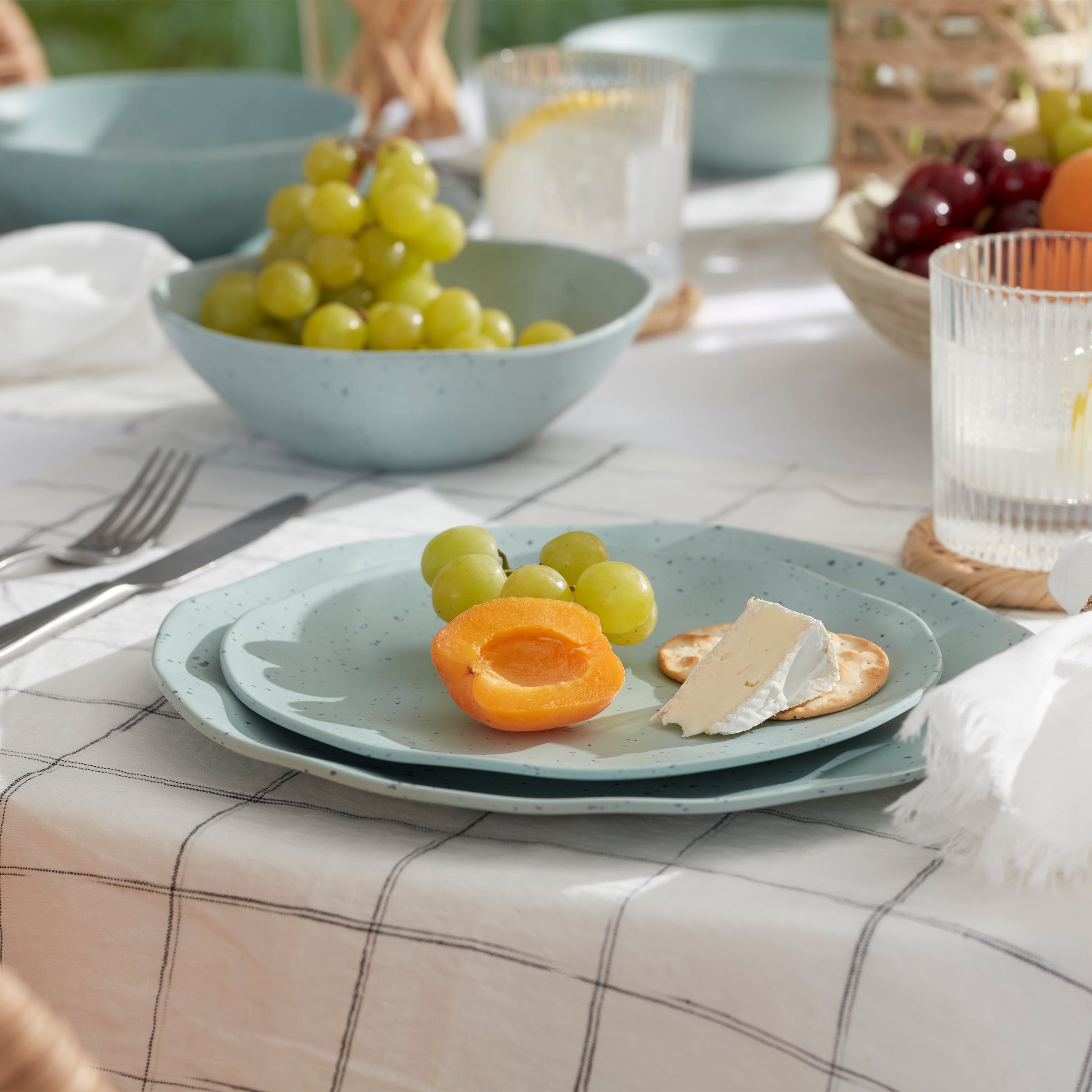 Terrazzo Melamine Mint 12-Piece Dinnerware Set - Durable & Stylish Plates, Bowls & Cups - Perfect for Outdoor Dining, Picnics & Everyday Use