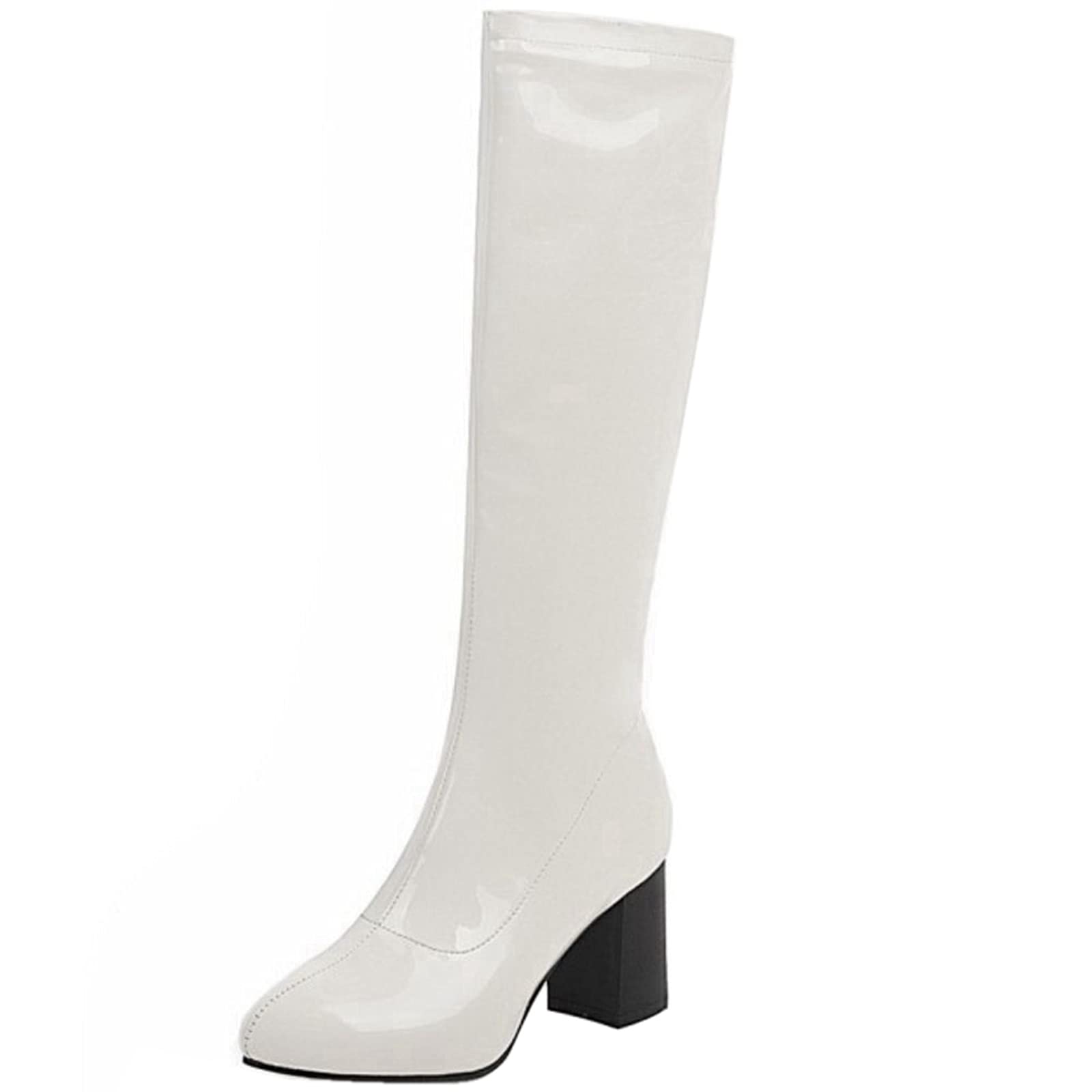 ErikenUrben Women's Fashion Knee High Boots - Patent Leather Chunky Heel Cosplay Boots for Halloween, Costume Parties & Everyday Stylish Outfits