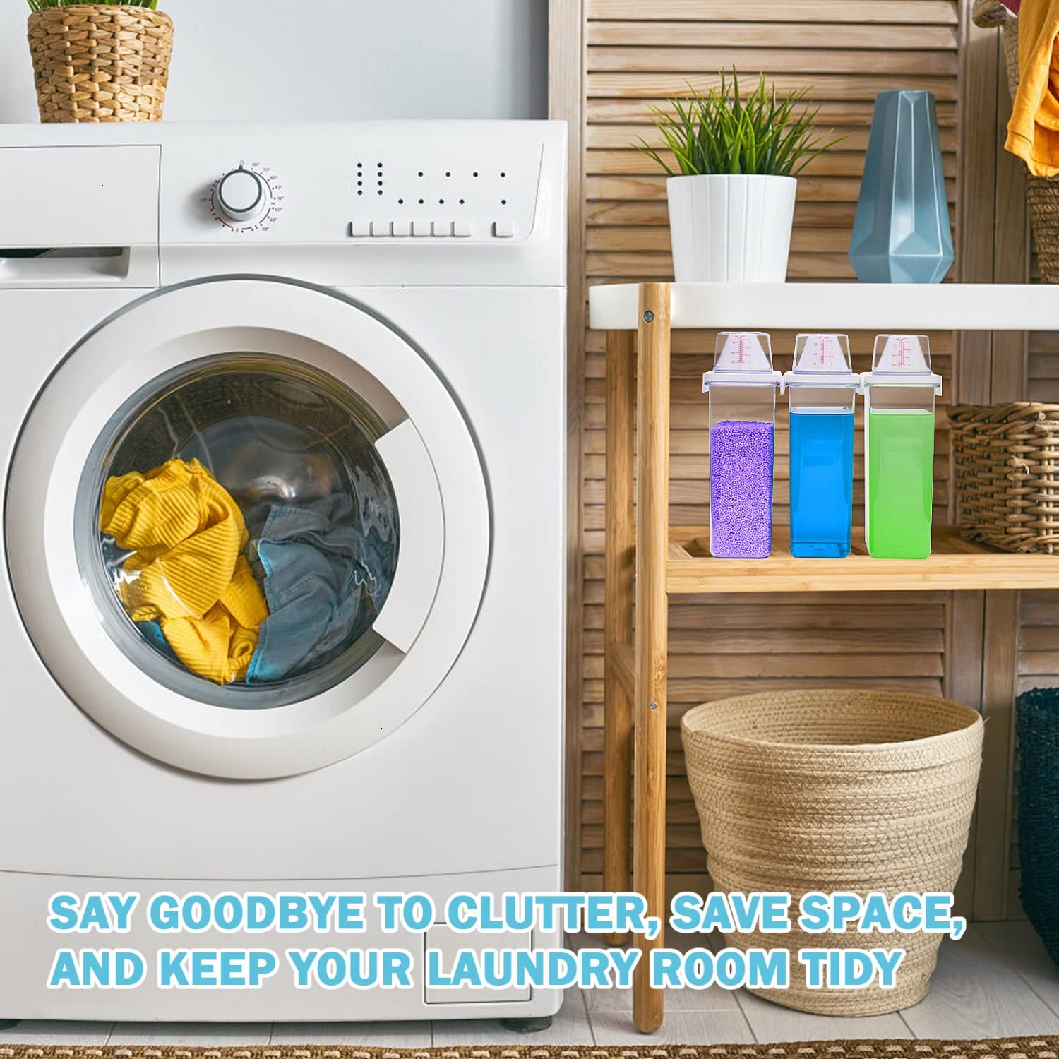 3-Pack Laundry Detergent Dispenser Set - 78oz Liquid Soap Dispenser with 6 Removable Labels (Detergent, Softener, Bleach) - Perfect for Laundry Room Organization & Storage Solutions - Ideal for Apartments, Homes, and Shared Laundry Spaces