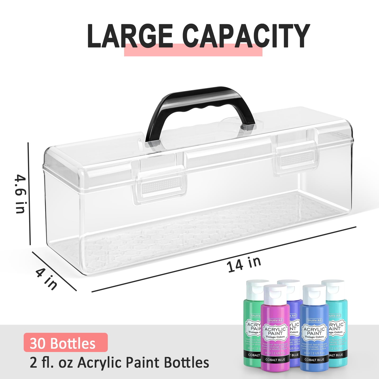 Vowcarol 30 Bottle Acrylic Paint Storage Box - Clear Craft Paint Organizer for 2 fl oz Apple Barrel Paints | Perfect for Artists, DIY Projects & Classroom Art Supplies
