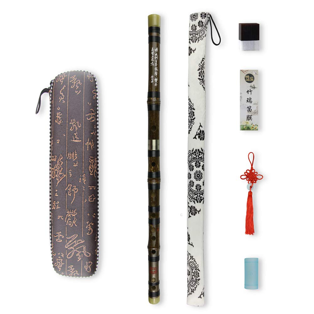 Premium Black Bamboo F Key Dizi Flute - Traditional Chinese Instrument with Free Membrane, Glue & Protector Set (Key of F) - Perfect for Beginners, Performances & Cultural Music Enthusiasts