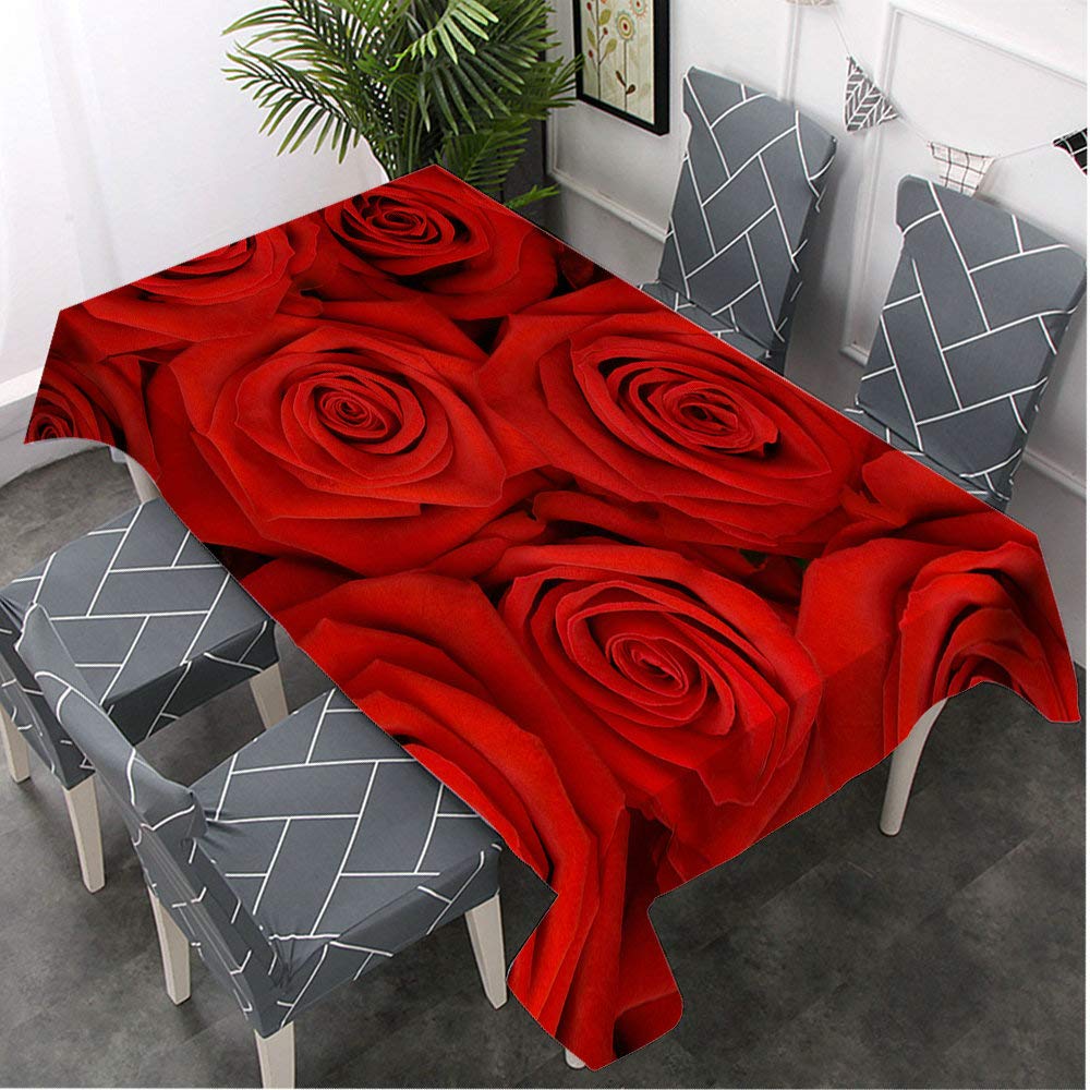 Elegant Red Rose Rectangular Tablecloth - 60 x 104 Inch Washable Dining Table Cover for Restaurants, Weddings, BBQ, Picnic & Coffee Tables | Waterproof & Wrinkle-Resistant Decor