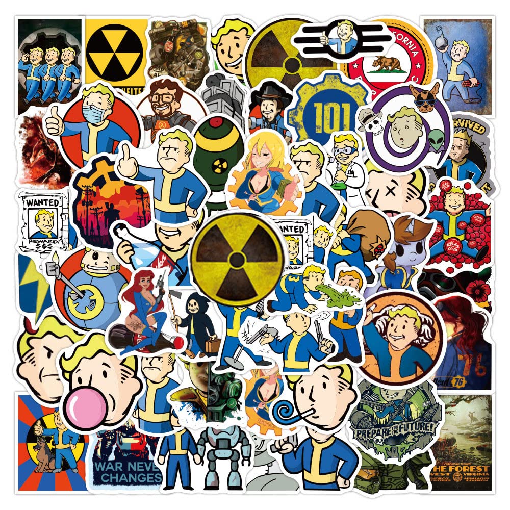 50Pcs Fallout Themed Vinyl Stickers - Waterproof Decals for Laptop, Water Bottle, Suitcase, Fridge & More | Perfect for Gaming Fans, Birthday Party Favors & Kids Room Decor
