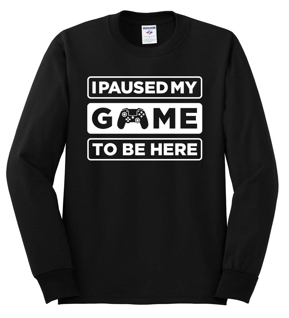 Funny Gaming Sports Men's Long Sleeve Shirt - I Paused My Game to Be Here - Perfect for Gamers, Esports & Casual Wear