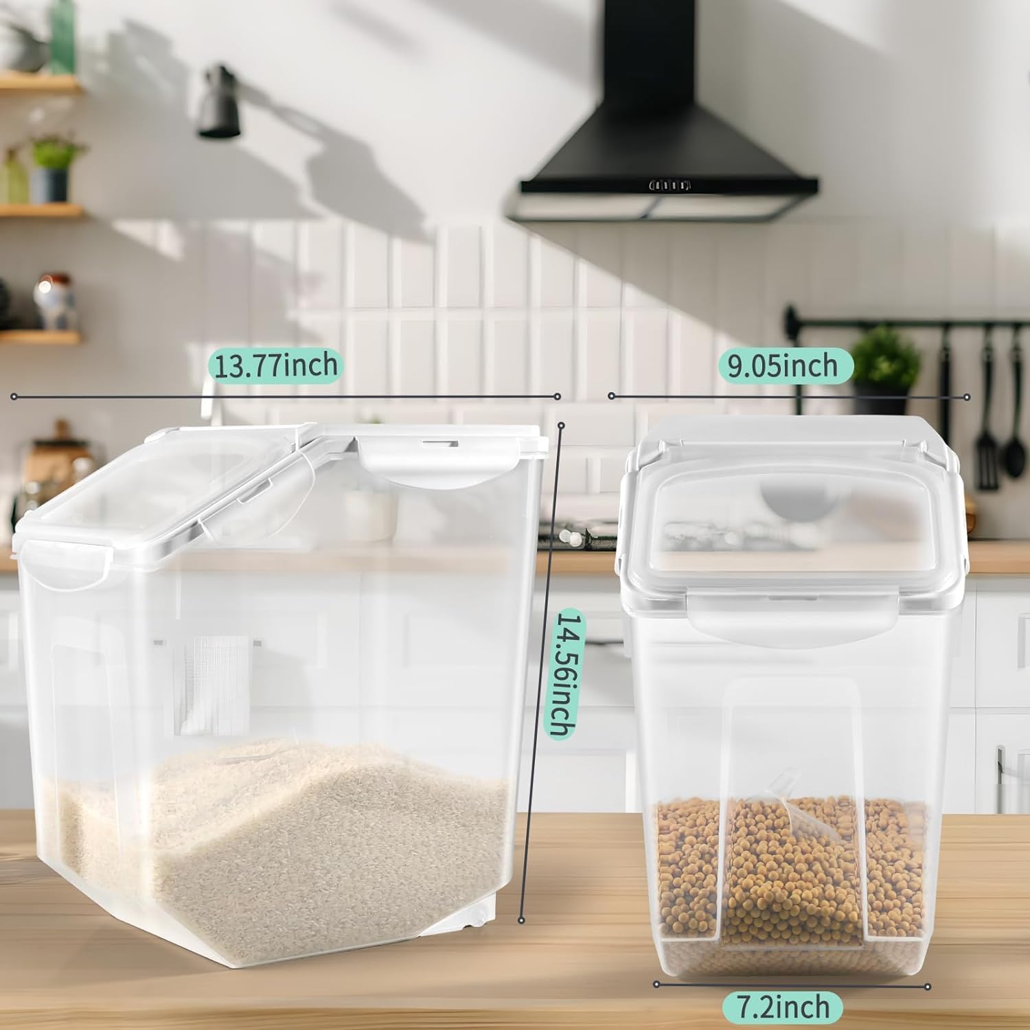 3-Pack 30 Lb/15L Large Plastic Rice Storage Containers - Airtight Moisture Proof Food Buckets for Grains, Flour & Pet Food - Perfect for Kitchen Pantry Organization & Bulk Food Storage