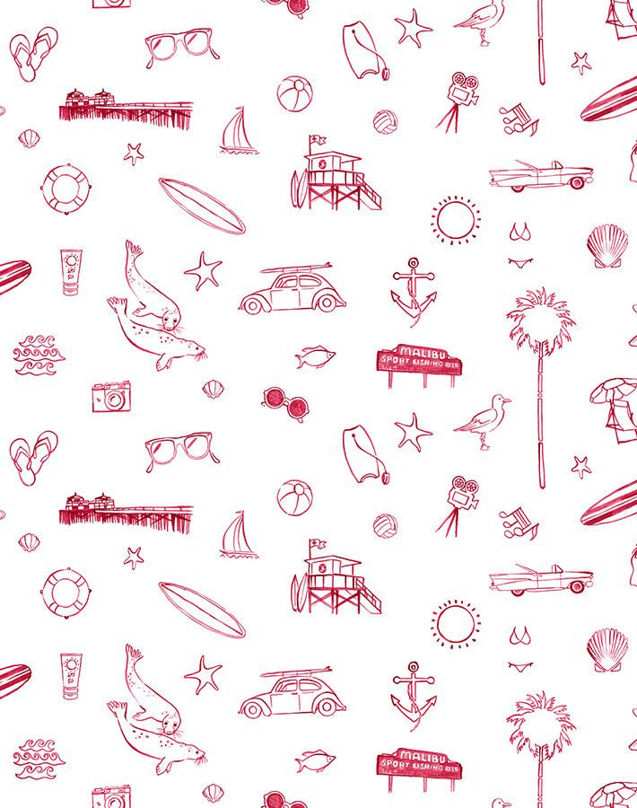 Nathan Turner 'Malibu' Wallpaper - Red on White Design for Coastal & Boho Home Decor