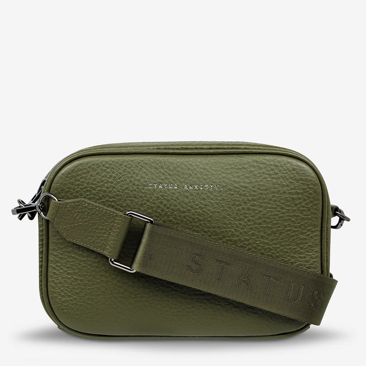Status Anxiety Plunder Crossbody Bag with Webbed Strap in Khaki | Stylish Everyday Purse for Women, Perfect for Work, Travel & Casual Outings