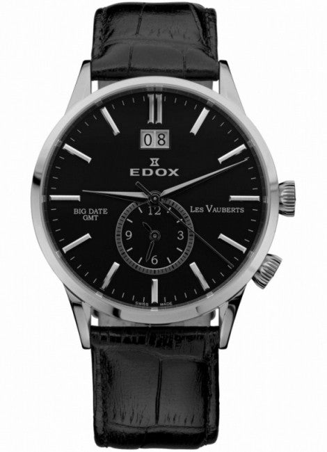 Edox Les Vauberts GMT Big Date 62003 3 NIN Automatic Men's Watch - Luxury Swiss Timepiece with Dual Time Zone & Large Date Display - Perfect for Business Travel & Formal Occasions