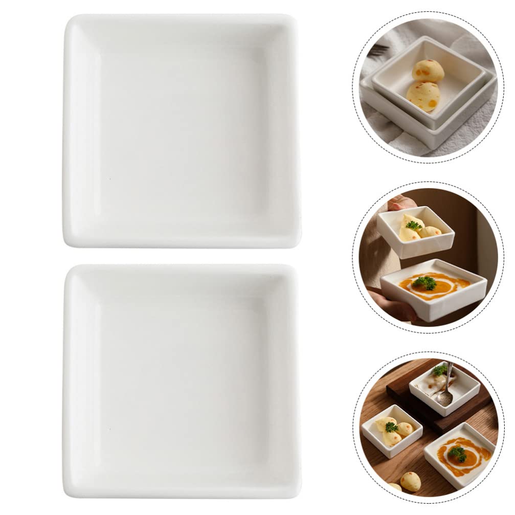 2-Pack Dessert Plates & Pudding Bowls - Multipurpose Snack Storage Dishes, Condiment Holders & Sauce Dipping Bowls for Kitchen, Party, Picnic, BBQ (White)