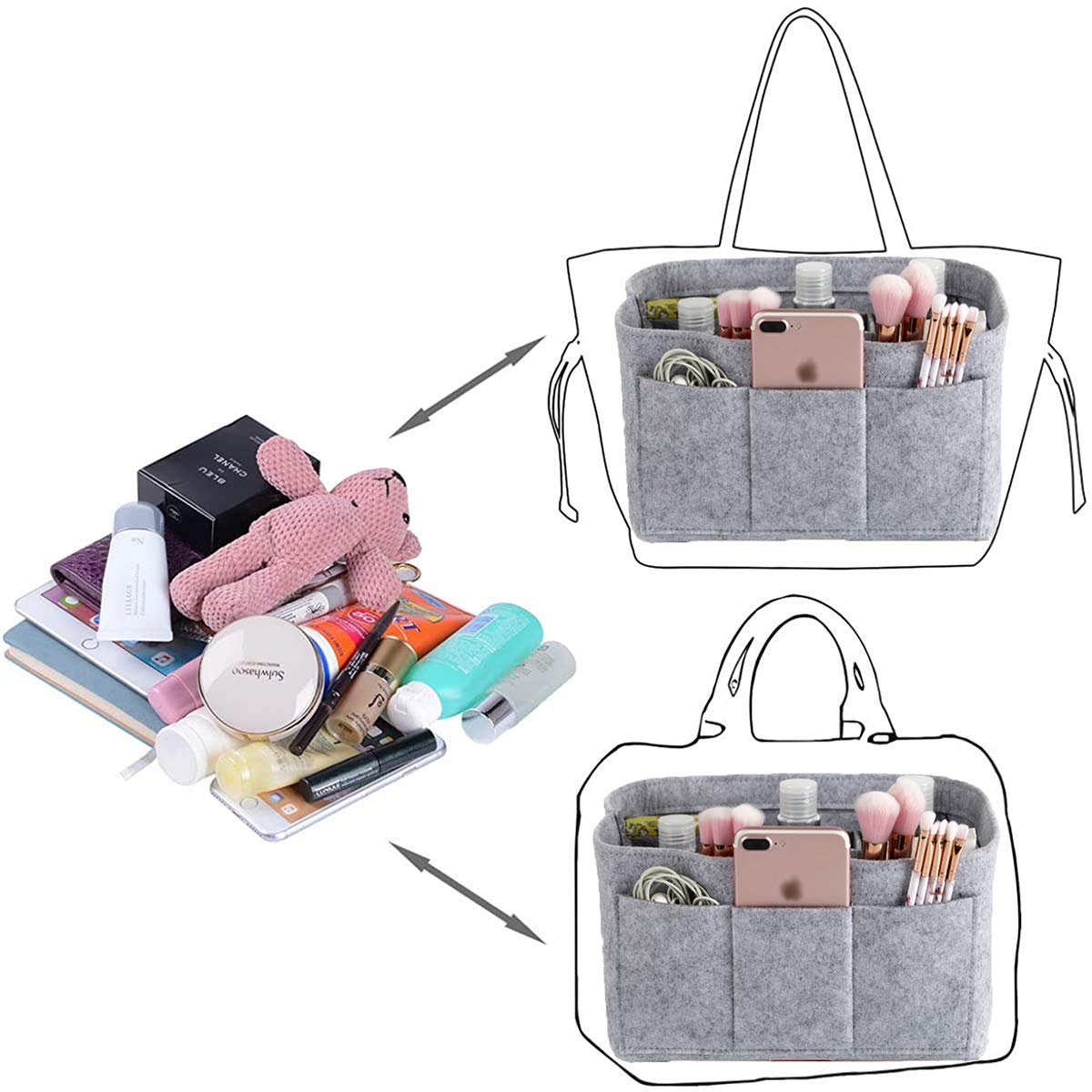 Seven Wolves Grey Purse Organizer Insert - Handbag Makeup Storage Pouch for Tidy & Neat Organization | Perfect for Travel, Work, and Everyday Use