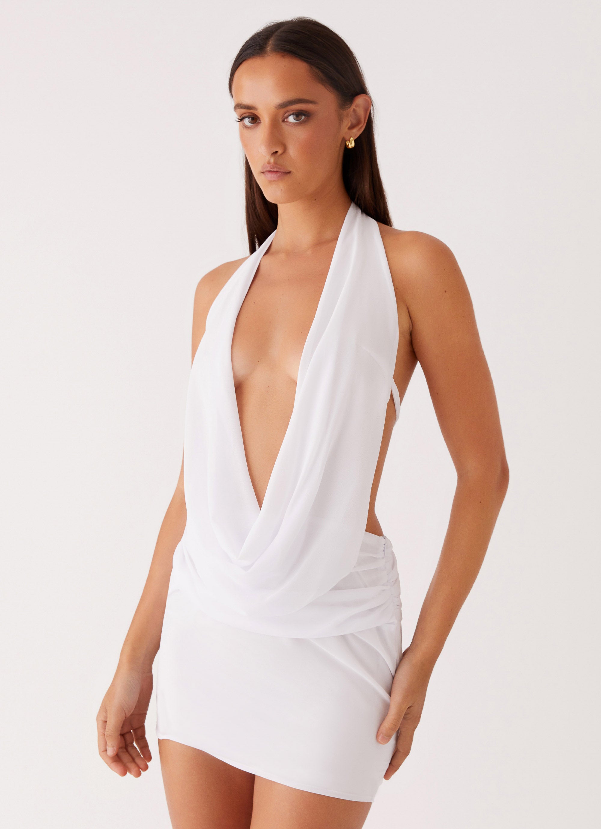 Elysia Chiffon Mini Dress for Women - Elegant White Summer Party Dress for Beach, Wedding & Cocktail Events