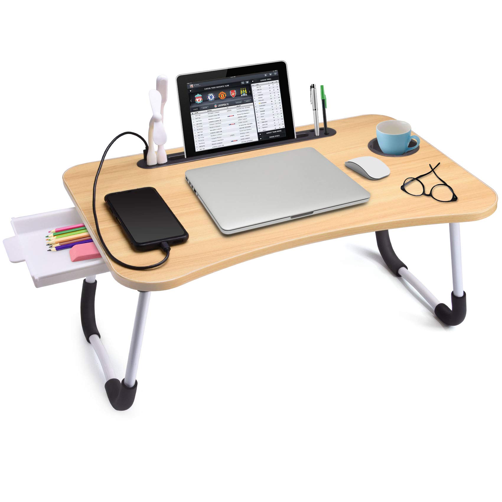 Foldable Laptop Stand with Drawer - Portable Adjustable Laptop Bed Tray for Reading, Writing & Breakfast in Bed - Lightweight Lap Desk for Couch, Sofa & Floor Use - Perfect for Home Office, Dorm & Travel