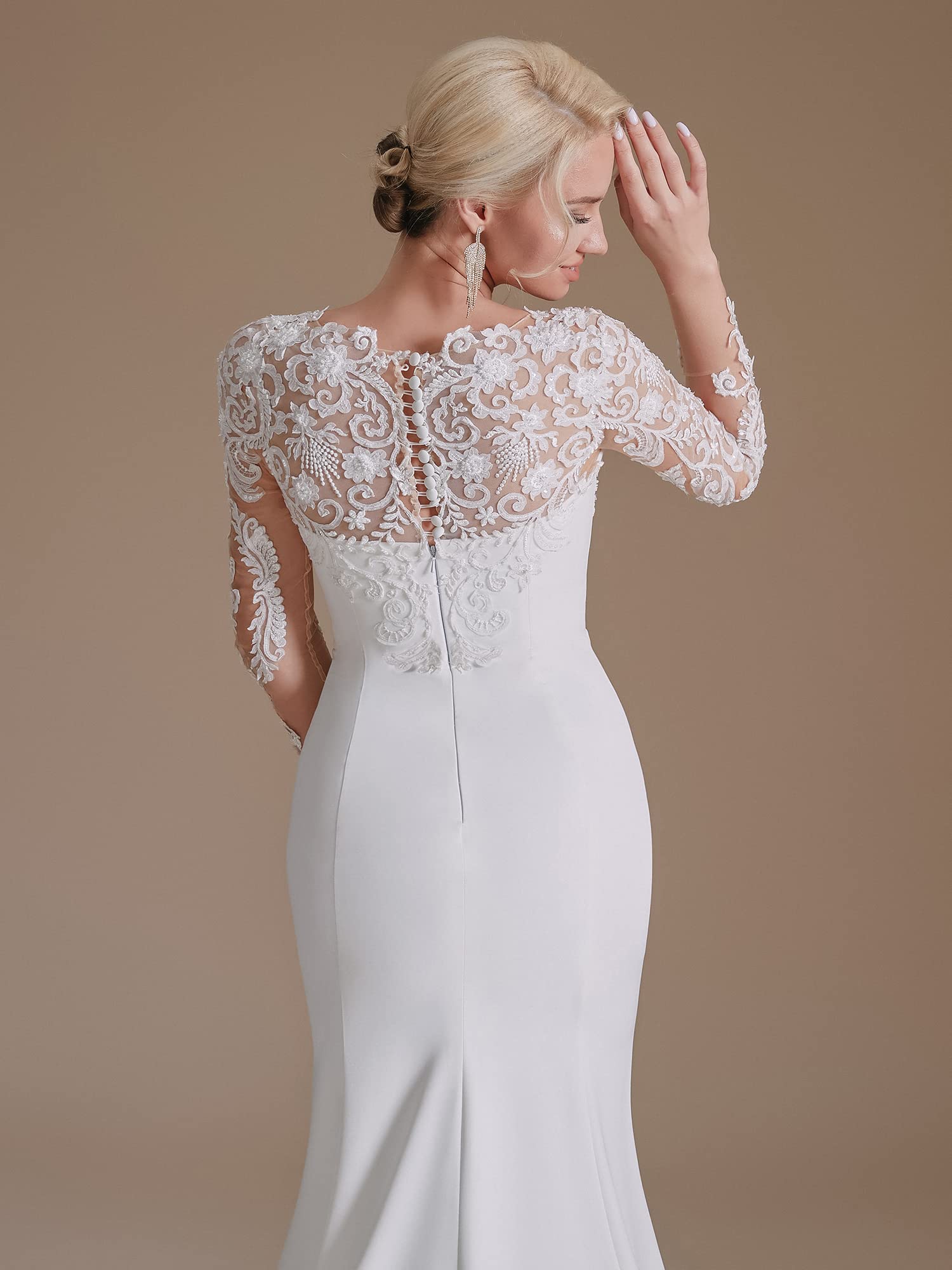 2022 Elegant Lace Appliques Chiffon Wedding Dress for Bride - Long Sleeves Beach Bridal Gown | Perfect for Beach Weddings, Outdoor Ceremonies & Romantic Photos