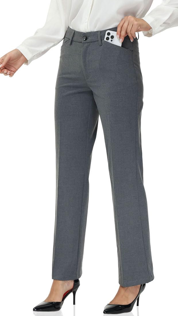 Soojun Women's Comfort Flex Waist Straight Leg Dress Pants - Professional Office Work Pants with Stretch for All-Day Comfort | Business Casual & Formal Wear