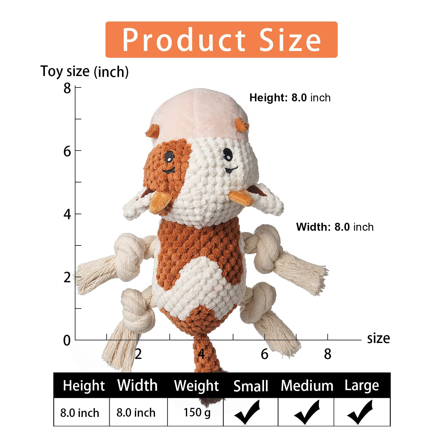 Durable Plush Dog Toys for Large Breeds - Squeaky & Crinkle Paper Chew Toys for Puppies, Small, Medium & Big Dogs (Cow Design) - Perfect for Indoor Play, Training & Teething Relief