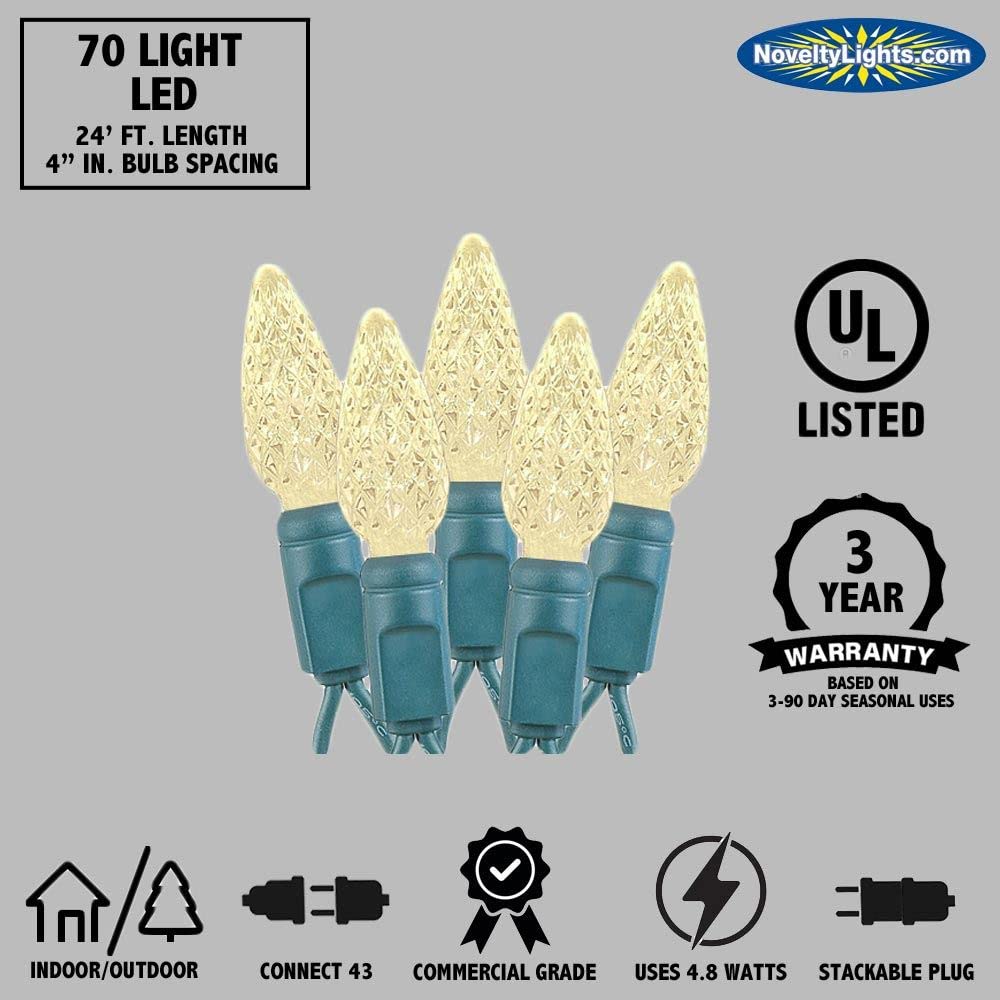70 LED C6 Mardi Gras String Lights - 24FT Outdoor Christmas Tree Lights, Commercial Grade Permanent LED Decorations for Patio, Garden, and Holiday Parties