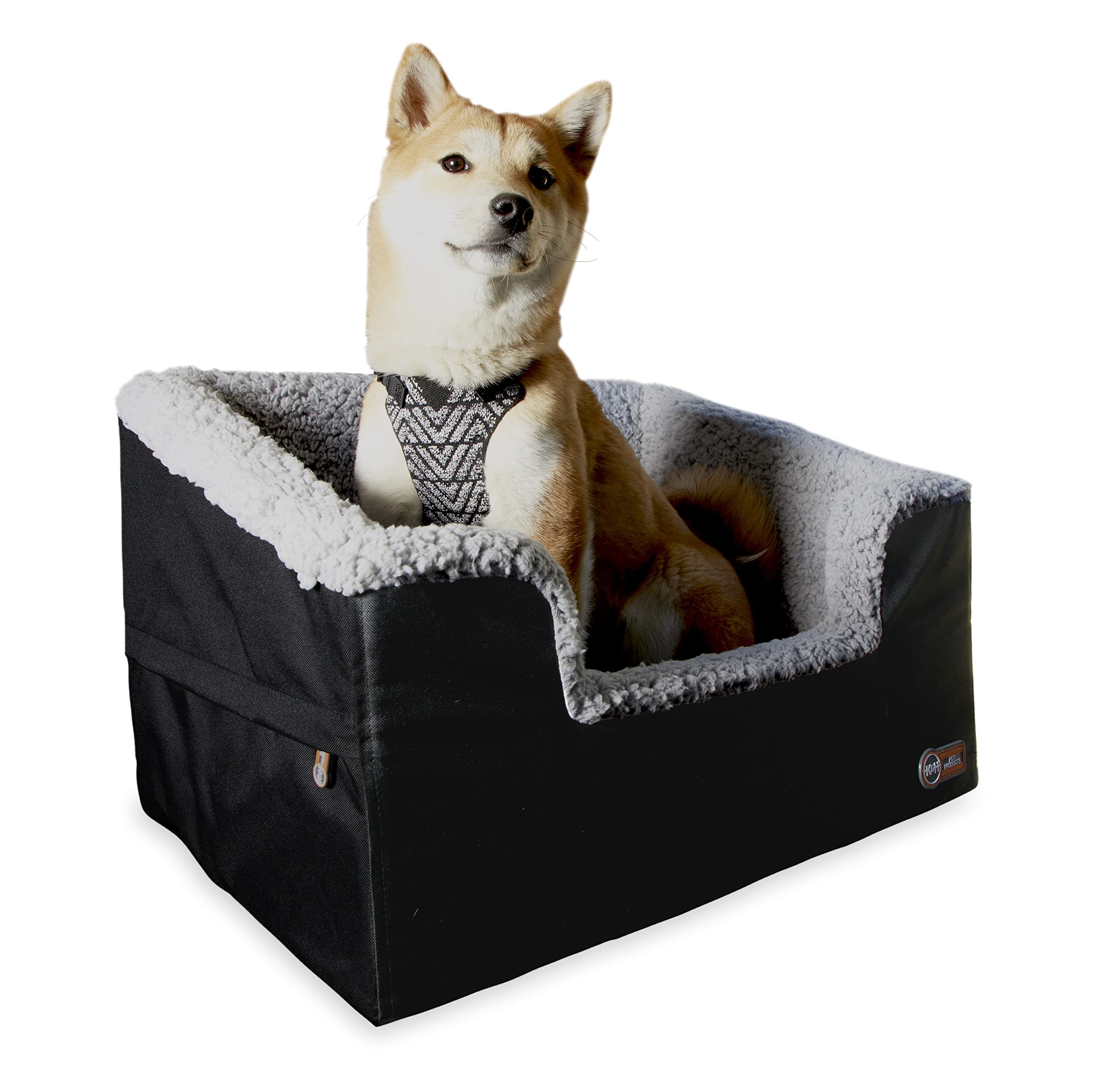 K&H Pet Products Large Bucket Booster Pet Seat - Rectangular Foldable Dog Car Seat for Travel, Black/Gray - Perfect for Road Trips & Safe Car Rides with Your Pet