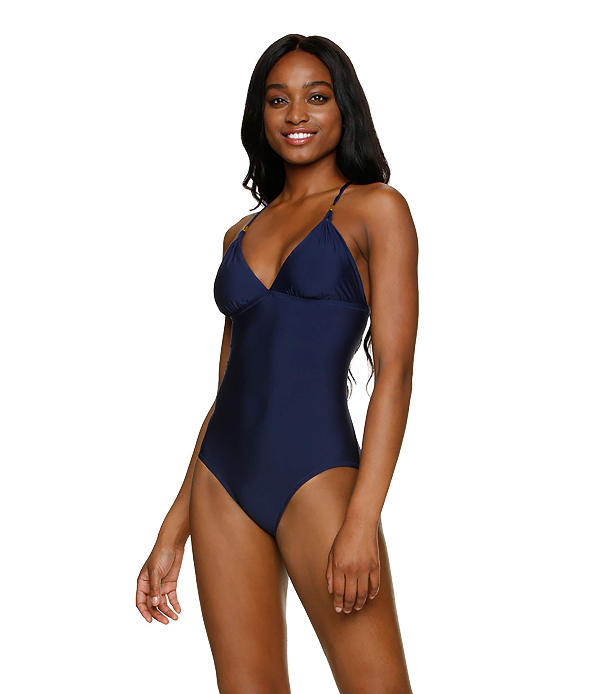 Lattice Back One-Piece Swimsuit for Women - Navy Blue Bathing Suit | Perfect for Beach, Pool, and Summer Vacations