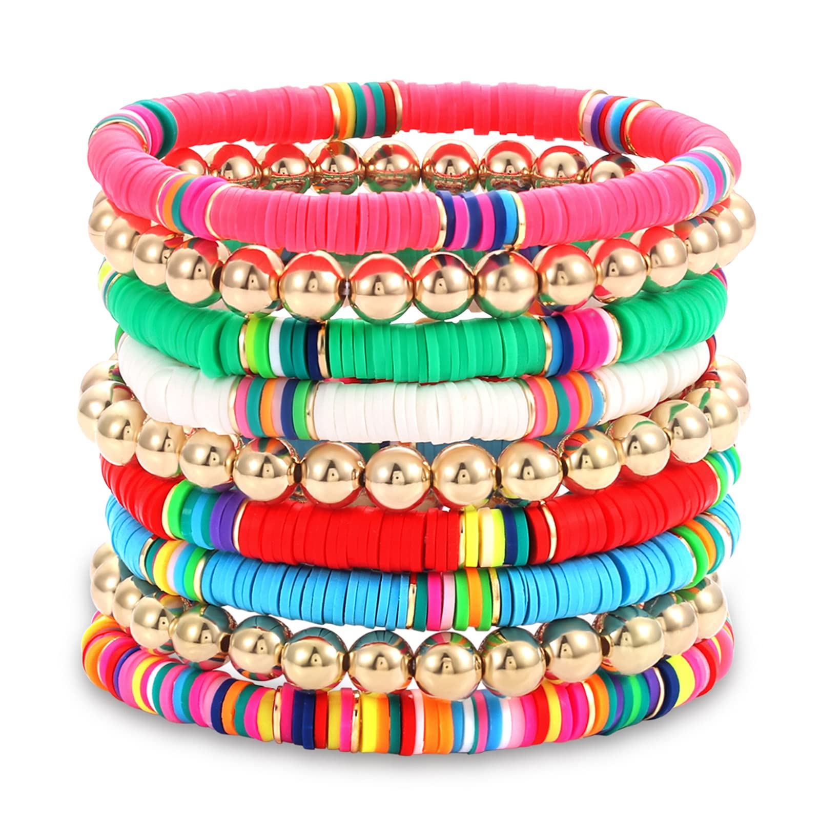 FAERLIIRY Stretch Beaded Bracelets for Women - Heishi Beaded Jewelry, Colorful Preppy Summer Bracelets, Beach Surfer Accessories - Perfect for Casual Wear, Vacation & Boho Fashion