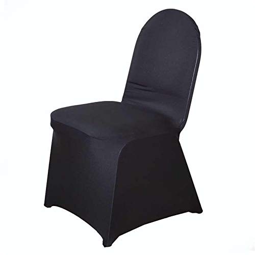 50 Pack Black Spandex Stretchable Banquet Chair Covers - Washable Removable Seat Protectors for Weddings, Parties & Events - Perfect for Reception, Banquet Hall & Home Decor