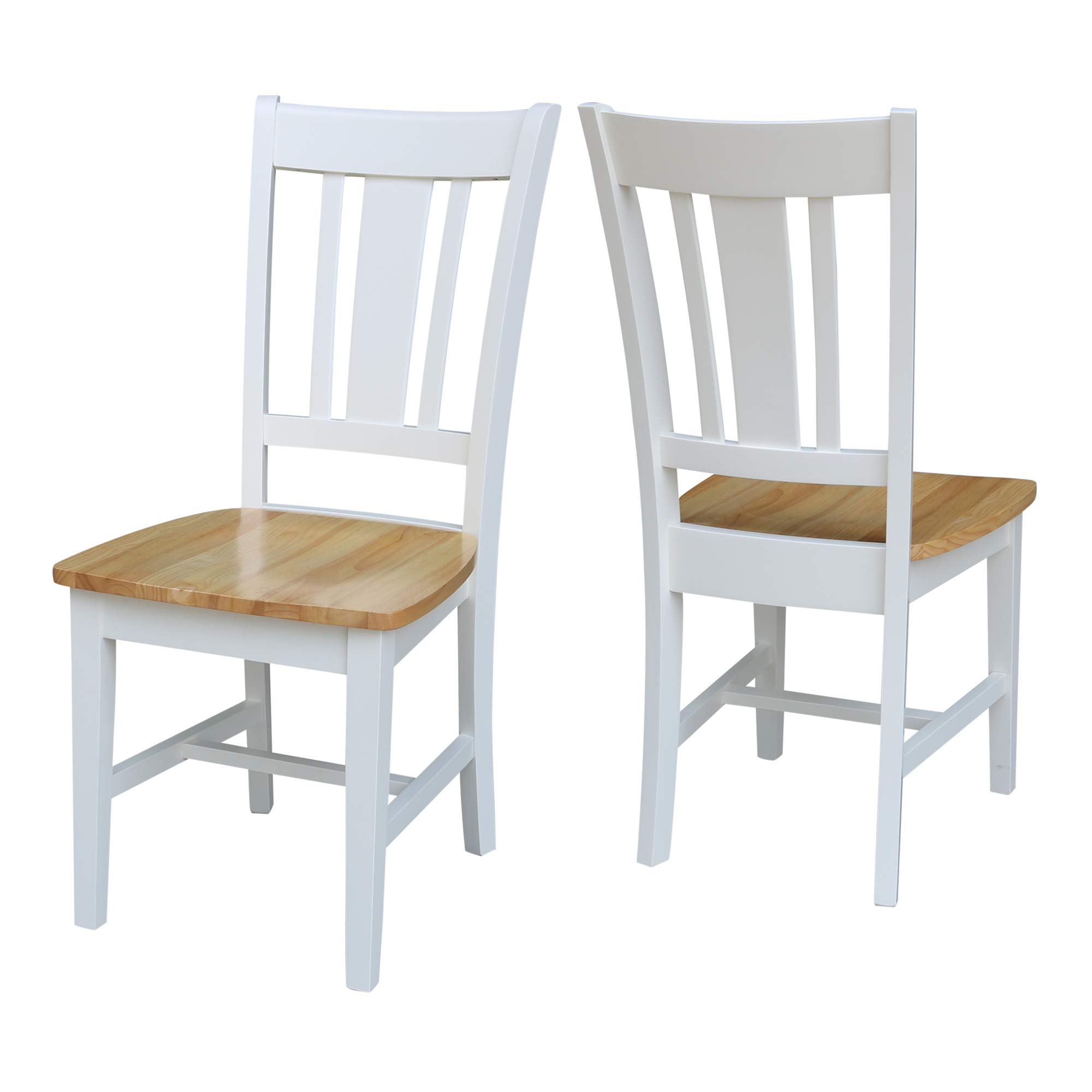 IC International Concepts Solid Wood San Remo Splatback Dining Chairs, Set of 2 - White/Natural Finish for Kitchen, Dining Room, or Breakfast Nook