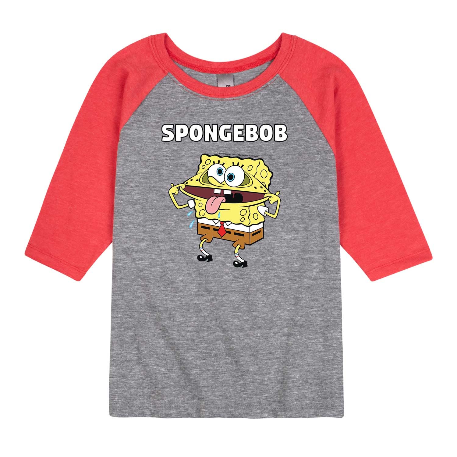 Hybrid Apparel Spongebob Squarepants Raglan Tee for Toddlers & Kids | Soft Cotton Blend Short Sleeve Shirt | Perfect for Cartoon Lovers, Playdates & Casual Outfits