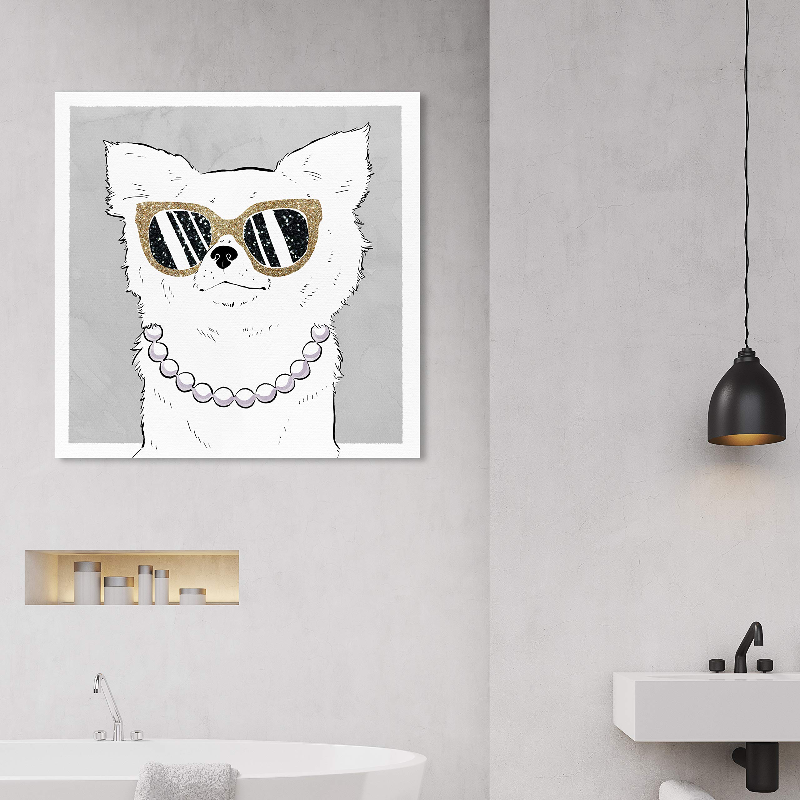 Glamorous Pup Wall Art Canvas Print - 30x30 Inches Gold & White Animal Home Decor by Oliver Gal Artist Co. - Perfect for Living Room, Bedroom & Office Decor