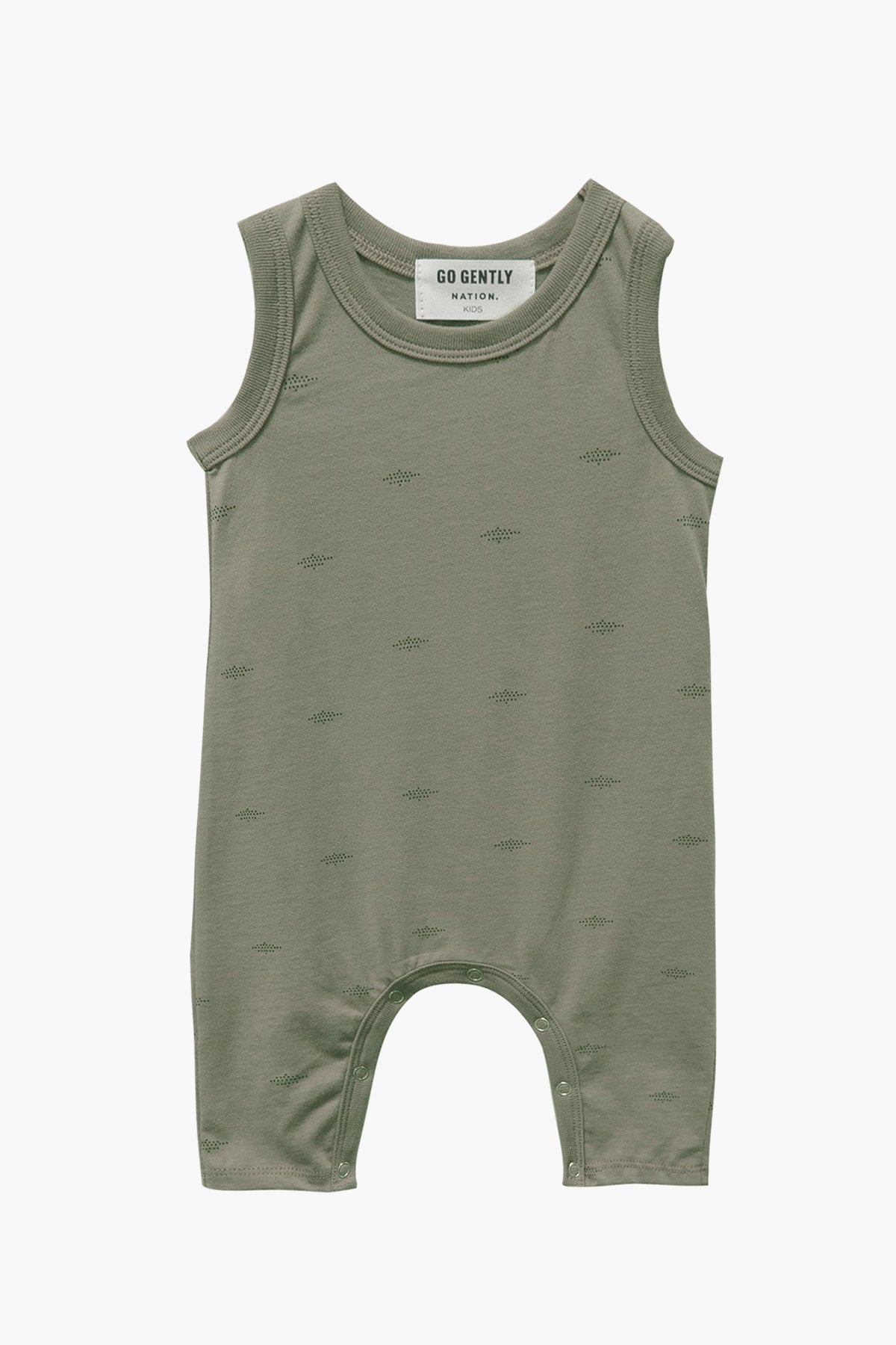Go Gently Nation Printed Jersey Long Romper - Thyme Color | Soft & Comfortable Baby Jumpsuit for Playtime & Photo Shoots