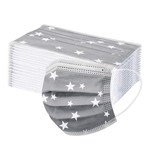 Cookinty 50-Pack Disposable 3-Ply Face Masks for Adults - Adjustable, Breathable, Star Print Holiday Masks - Perfect for Christmas, Halloween, and Costume Parties