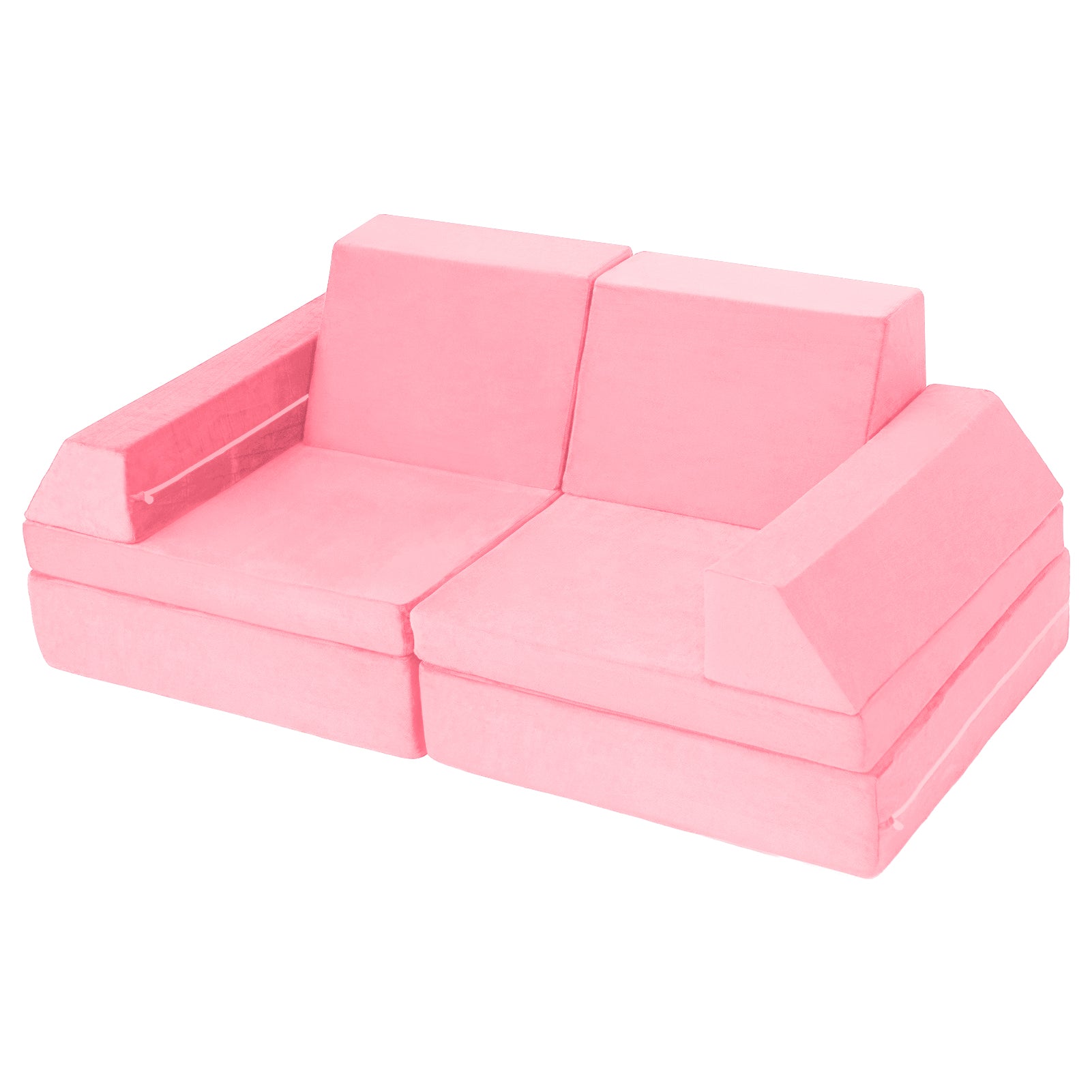 MAXYOYO 10-Piece Modular Convertible Kids Play Couch Sofa Set with Removable Soft Velvet Covers - Pink | Playroom Furniture for Toddlers & Children | Perfect for Playtime, Reading Nook & Sleepovers
