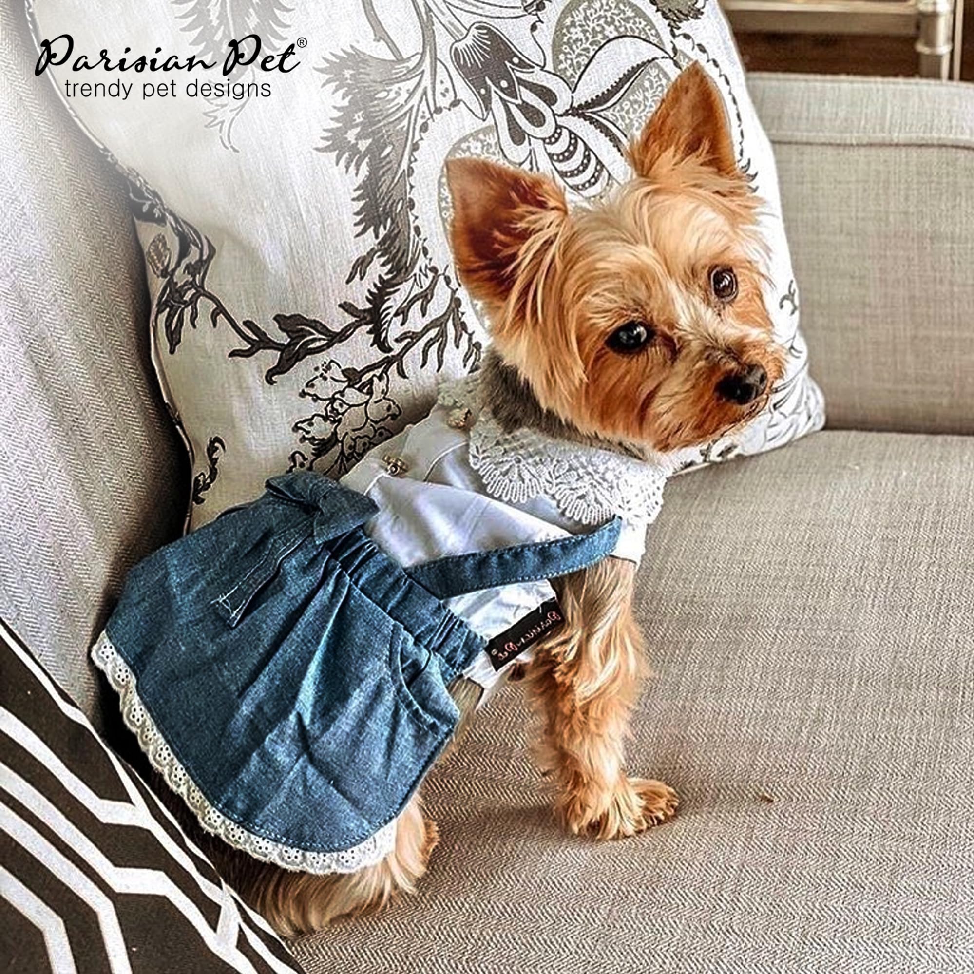 Chambray Dog Overalls for Large Dogs - Lightweight & Fashionable Sleeveless Summer Dog Dress - Parisian Pet Outfit for Girls - Perfect for Outdoor Adventures, Beach Trips & Photo Shoots