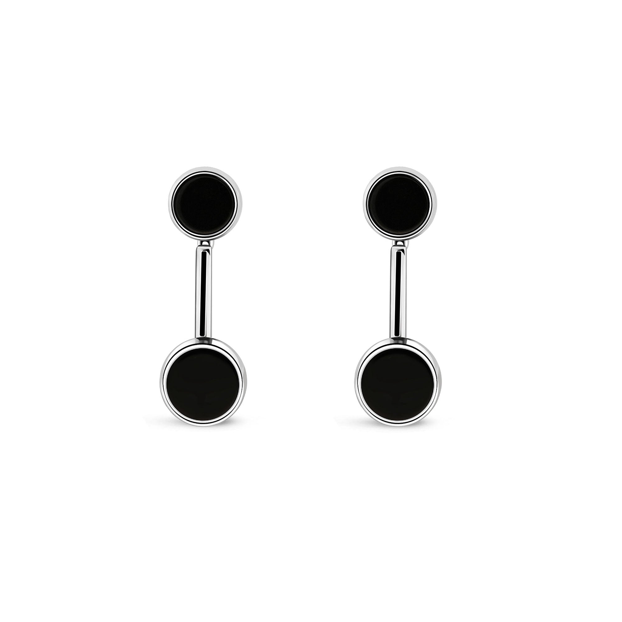 Sterling Silver Whitby Jet Double Round Stud Drop Earrings for Women – Elegant Dangle Jewelry for Parties, Weddings & Special Occasions