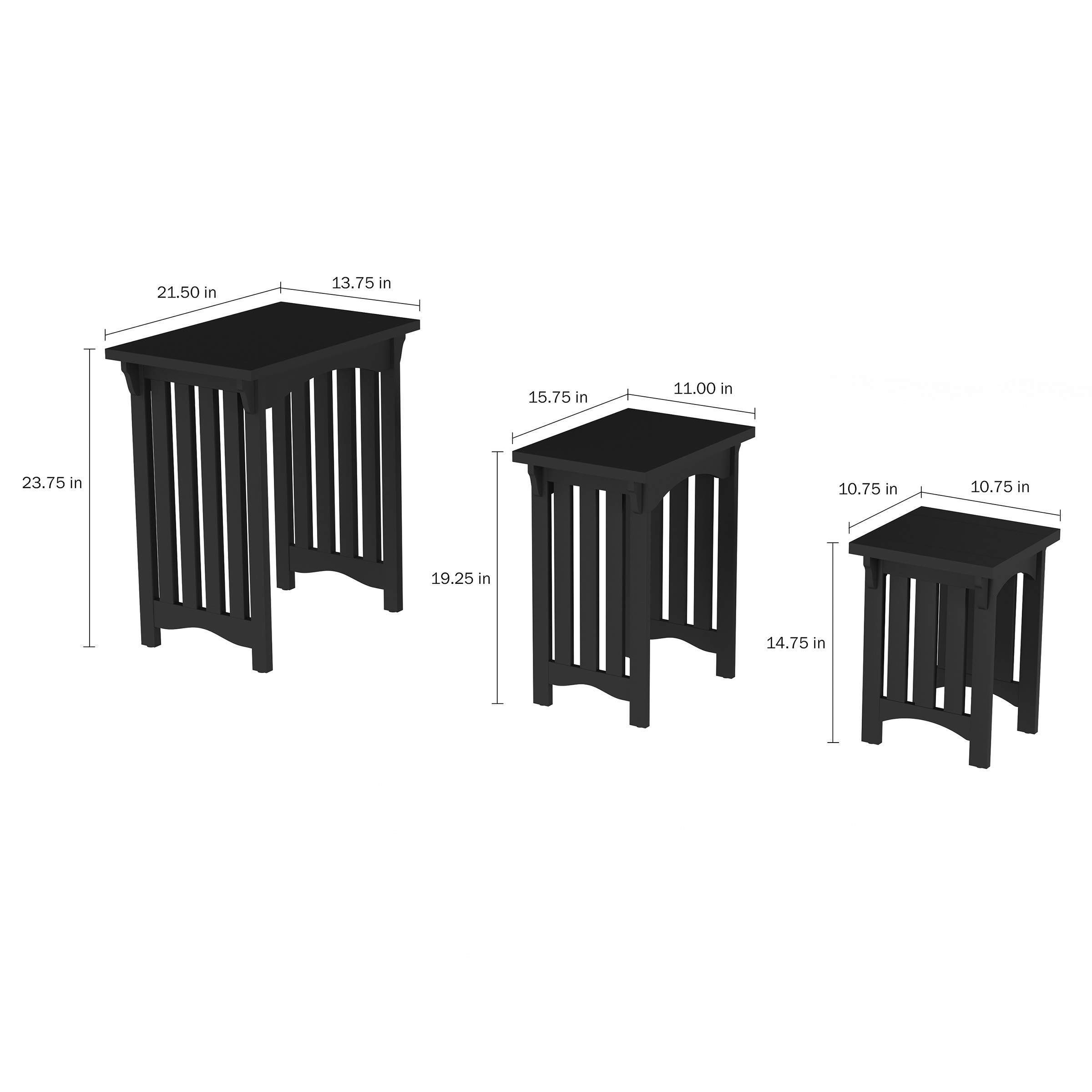 Lavish Home 3-Piece Nesting Coffee Tables Set - Mission Style Wooden Side Tables for Living Room, Bedroom, or Office - Space-Saving Accent Furniture (Black) | Perfect for Small Spaces, Apartment Decor & Multi-Purpose Use