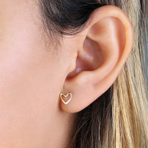14K Yellow Gold Heart Earrings for Women - Dainty Curvy Heart Stud Earrings - Perfect for Valentine's Day, Anniversary & Everyday Wear