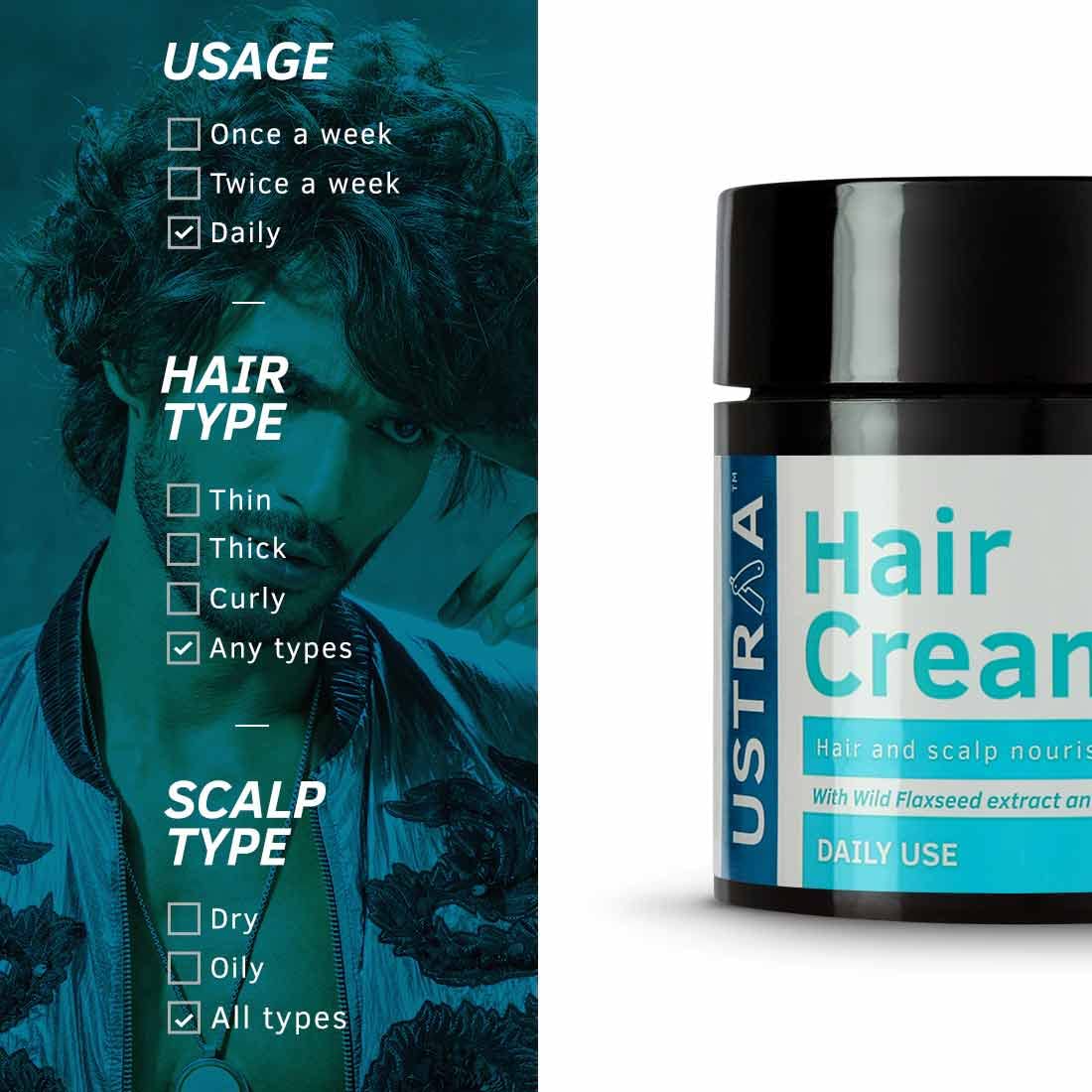 USTRAA Hair Cream for Men - 100g Light Hold Styling & Nourishing Cream with Wheat Germ Oil & Flax Seed Extract | Daily Use Moisturizing Hair Cream | Sulfate & Paraben Free | Non-Sticky Formula | Perfect for Work, Gym & Everyday Styling