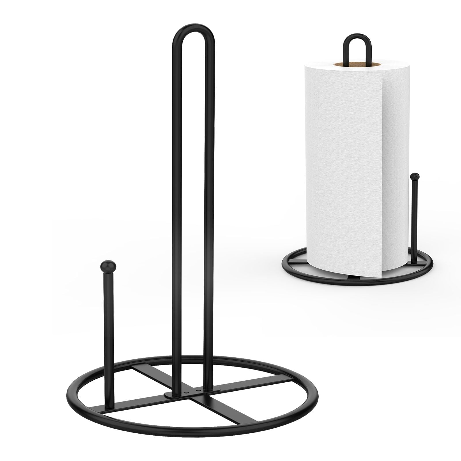 Black Paper Towel Holder - Sturdy Kitchen Roll Organizer for Countertop, Wall Mount - Perfect for Kitchen, Bathroom, Office & RV Use