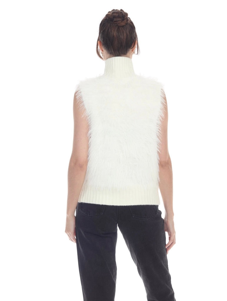 Eliza Women's Ivory Faux Fur Sweater Vest - Cozy Knit Cardigan for Fall & Winter - Perfect for Layering, Office Wear & Casual Outfits