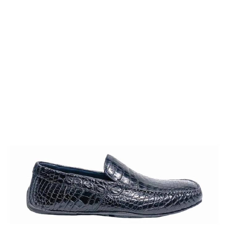Premium Men's Black Crocodile Leather Driver Moccasins - Casual Comfort Loafers for Driving & Everyday Wear | A01NPNP Cuadra Collection