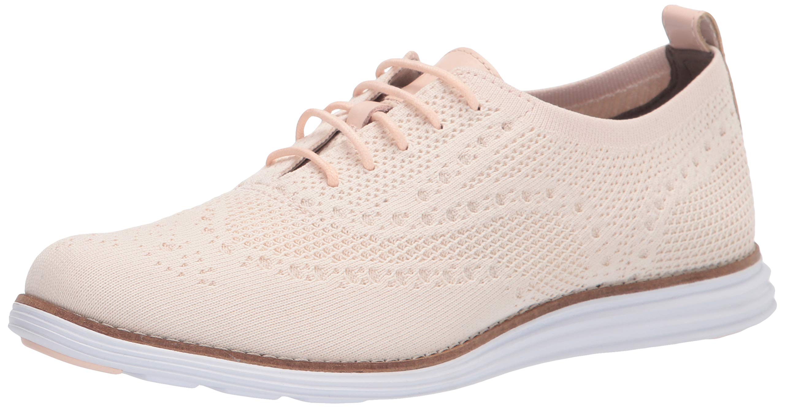 Cole Haan Women's Originalgrand Stitchlite Wingtip Oxford Shoes – Clay Pink & Ivory Knit, Python Printed Leather, Optic White Sole – Comfortable & Stylish for Work, Office & Casual Wear – Size 6 US