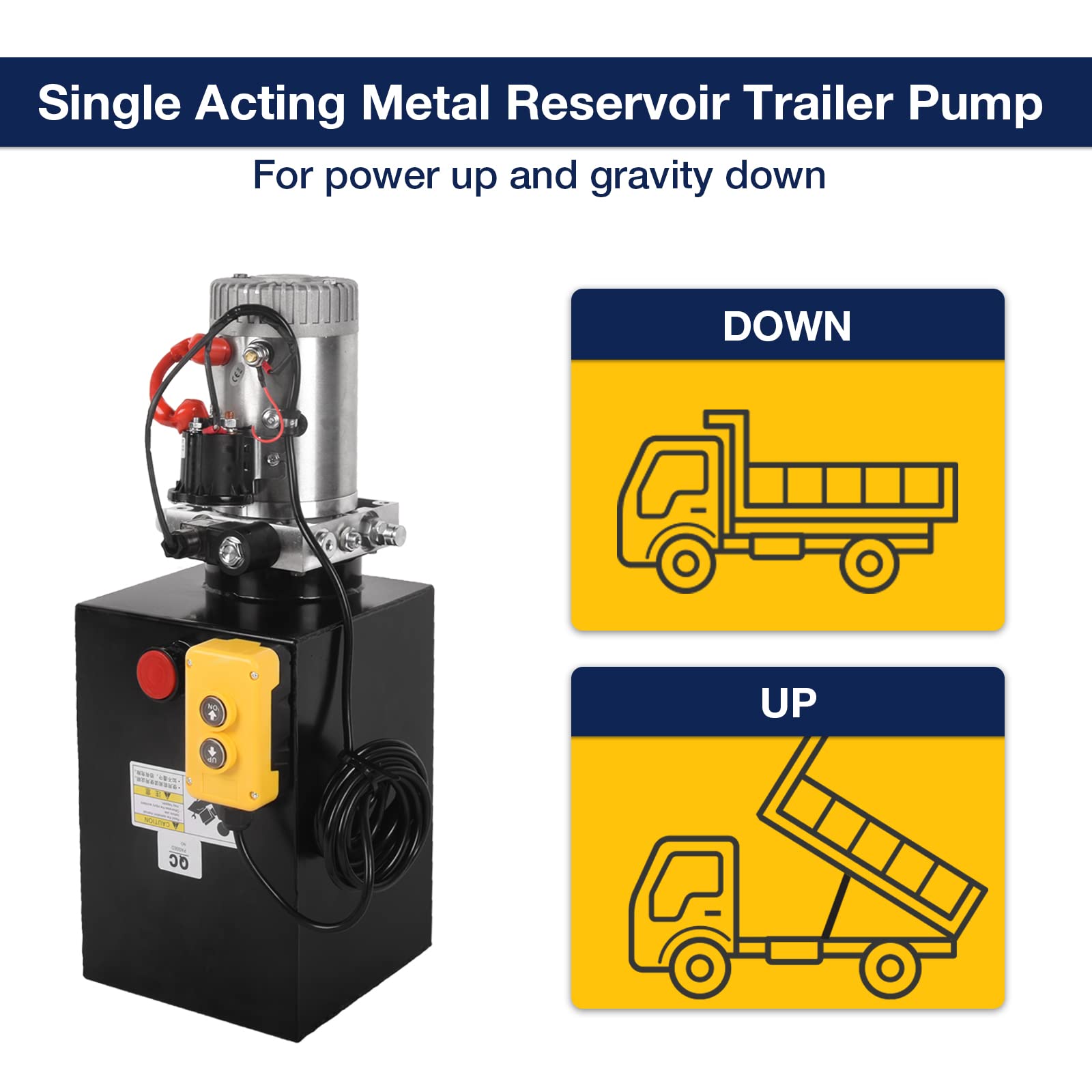 12V DC 13 Quart Hydraulic Power Unit - Single Acting Metal Reservoir Dump Trailer Pump with Wireless Remote Control for Car Lifting & Dump Trailers | Heavy Duty Hydraulic System for Towing, Construction & Farm Equipment