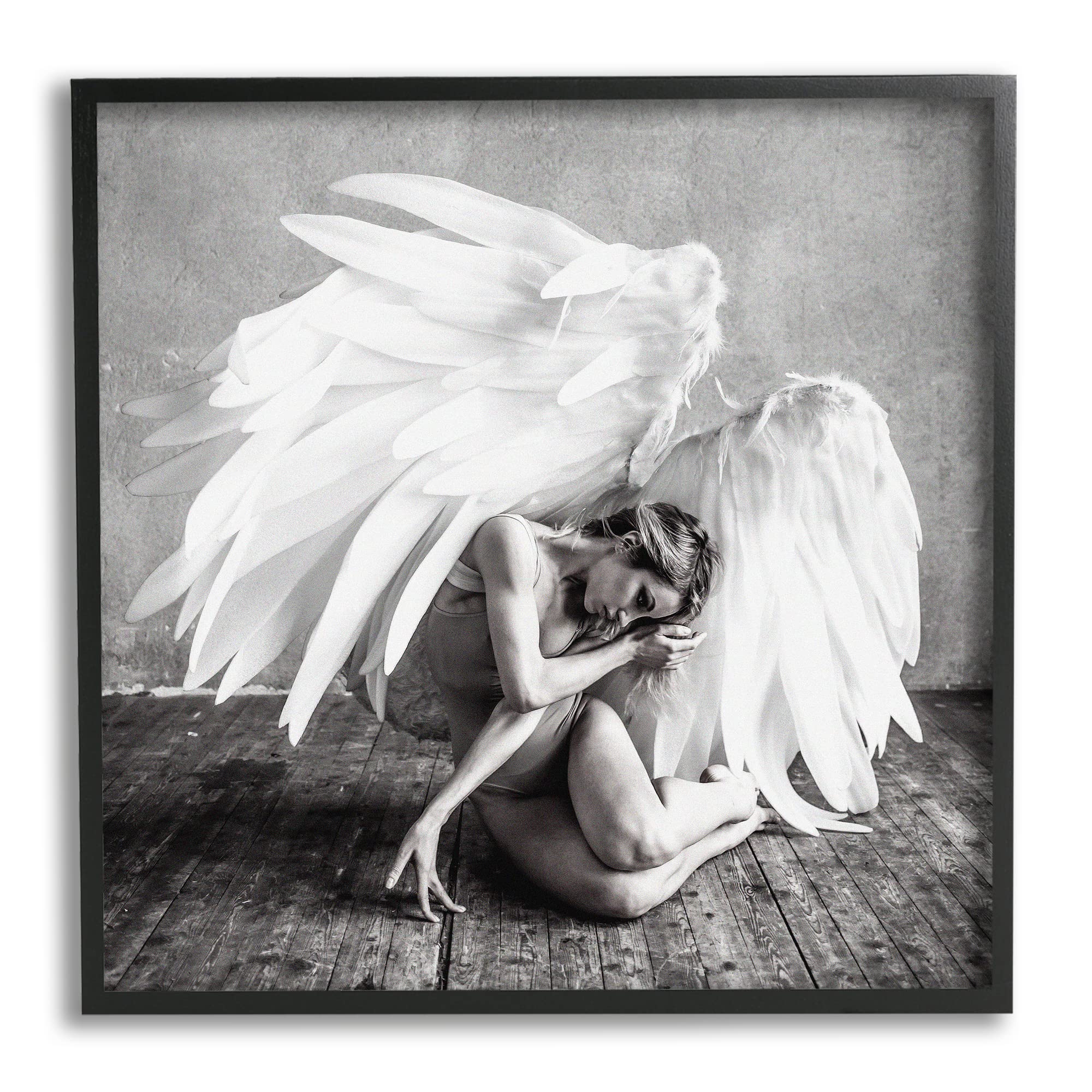 Stupell Industries White Angel Wings Photography Wall Art - Elegant Monochrome Woman Portrait by Nicholas Ivins - Perfect for Bedroom Decor, Living Room Accent & Spiritual Gift