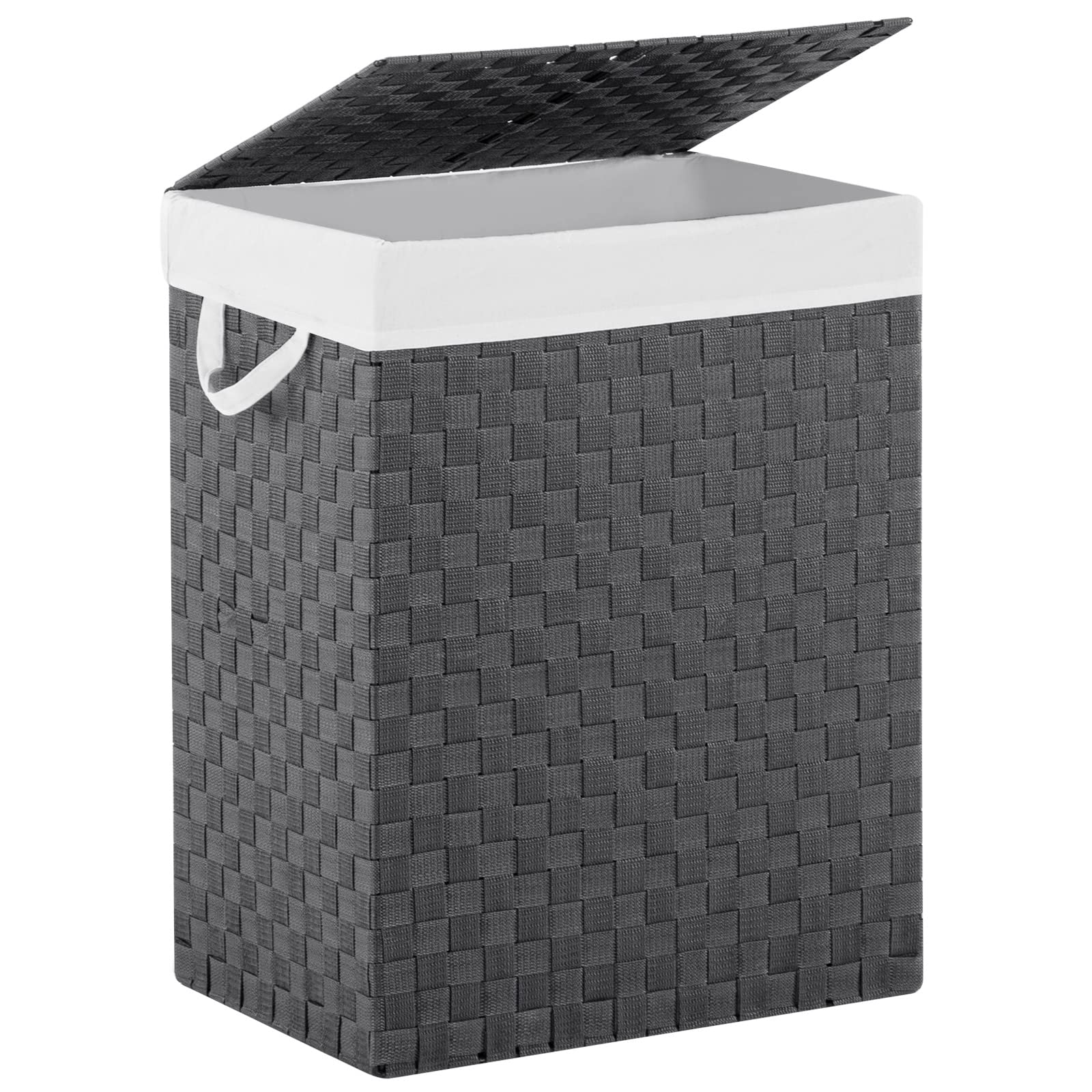 Fiona's Magic Handwoven 96L Large Laundry Hamper with Lid & Removable Liner Bags - Collapsible Tall Clothes Basket for Bedroom, Bathroom & Dorm Organization - Grey - Perfect for Small Spaces & Laundry Room Storage